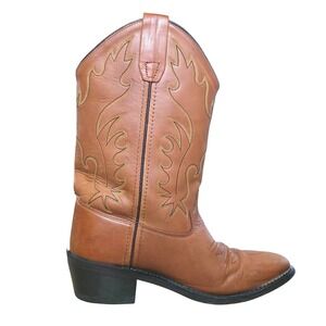 Old West Kids Cowboy Boots Brown Leather Western Style Pull On Size 4 CCY8129B